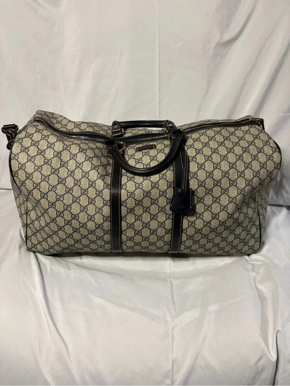Gucci Beige and Navy GG Monogram Duffel Bag - Picture 1 of 17